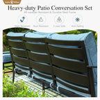 Sophia & William Patio Furniture Sets with 45" Gas Fire Pit Table Outdoor Metal Conversation Sets for 5, 2 x Swivel Cushioned Patio Sofa Chairs, 1 x 3-Seat Sofa 4 Pieces for Lawn Backyard Navy