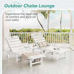 Outdoor Chaise Lounge Chairs, 26.8” Super Wide Lounge Chair Outdoor, HDPS Pool Chairs with 5 Positions, Patio Lounge Chair with Wheels for Pool,Lawn,Backyard, White