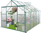 Favfurish 8×10 FT Greenhouses for Outdoors,Polycarbonate Greenhouse, Aluminum Heavy Duty Walk-in Garden Plants Green Houses, Raised Base and Double Sliding Door for Outside Backyard, Green
