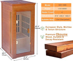 Far Infrared Home Sauna 1 Person, 1000W 110V Dry Indoor Sauna Okume Wood with 4 Heating Panels, Bluetooth Speaker, LED Lights and Glass Door, Room: 37.8 x 30.3 x 65.4 inches