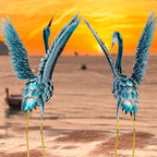 Natelf Garden Crane Statues for Outdoor, Blue Heron Decoy Courtyard Sculptures, Standing Metal Bird Yard Art for Patio Pond Backyard Decor(Set of 2)