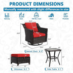 Vista Vibe 5 Pieces Outdoor Rattan Patio Conversation Furniture Set - 360 Degree Swivel Glider Rocker Chairs | Coffee Table | 2 Wicker Ottomans, Premium & Washable Cushions, Terrace (Brown/Red)