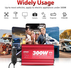 300Watt Pure Sine Wave Power Inverter for Car with PD30W Type C and QC 3.0 USB Car Converter Adapter with Dual USB Ports for Smartphones Laptops Tablets Starlink