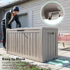 ROJIK Outdoor Storage Housing Deck Box - Waterproof Patio Furniture, Garden Tools, Cushions, Pool Accessories Storage Bench with Lockable Lid and Side Handles (Grey 78 Gal)