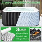 2-4 Person Inflatable Hot Tub, Square Blow Up Portable Hot Tub, Leak-Proof PVC Outdoor Spa with 120 Strong Air Jets, Heater Pump and Insulated Cover, 60” X 60”X 25”
