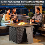 Belord Wicker Patio Furniture Set with 41” Fire Pit Table - Swivel Rocker Glider Outdoor Chairs with Sofa and Glass Top Side Table, All-Weather Removable 6" Beige Seat Cushion for Warm Patio Evenings