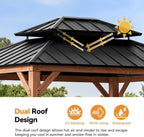 Modern Shade Rosewood Wood Gazebo 10' x 12', Cedar Framed Grill Gazebo with Double Galvanized Steel Roof, Permanent Hardtop Pavilion with Sturdy Hooks for Garden, Backyard, Patio, and Deck