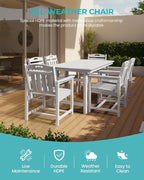 HDPE Outdoor Patio Dining Set with Table & 6 Chairs, All-Weather 7-Piece Outdoor Table and Chairs, 2" Umbrella Hole, Patio Furniture for Garden, Backyard, Deck | White