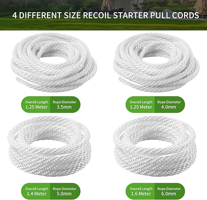 2-Pack Lawn Mower Pull Cord, 1.6m 6mm Recoil Starter Rope with Handles Fit for Honda Predator Champion Generac Small Engine Generator Trimmer Chain Saw Pressure Washer Snow Blower
