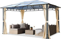 TOOLPORT Hardtop Gazebo 10x13 ft with Aluminum Frame and Approx. 8 mm Polycarbonate Roof - Side Panels in Champagne