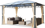 TOOLPORT Hardtop Gazebo 10x13 ft with Aluminum Frame and Approx. 8 mm Polycarbonate Roof - Side Panels in Champagne