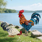 Shorayn Metal Rooster Statues, Outdoor Garden Metal Chicken Decor, Garden Sculptures Chicken Ornaments Yard Art for Backyard Patio Lawn Decorations, Set of 2