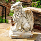 Zaer Ltd. Set of 2 Garden Griffin Statues, Magnesium-Cement Sculptures, 28.3" H Outdoor Entrance Decor (Distressed Gray)