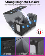 MTG Deck Box, MTG Commander Card Deck Box with Commander Display, Fits 250+ Single Sleeved, Double Card Storage Box with Dice Tray, Magnetic Card Storage Case for CCG TCG Sports Cards, Black Grey