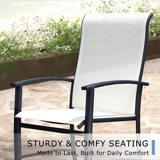 Outdoor Dining Chairs Set of 6, Stackable Patio Chairs with Metal Frame & Textilene Fabric, Perfect for Patio Garden Deck, Oyster