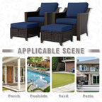 4 Piece Wicker Patio Conversation Set, All-Weather Use Outdoor 2 PE Rattan Chair, 2 Ottoman, Removable Water-Resistant Cushion, Ideal for Porch, Backyard, Balcony, Poolside, Blue