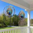 FLAGWIX Christmas Peacock Wind Spinners Outdoor - 3D Stainless Steel Metal Wind Spinners 12 in - Gardening Gifts for Women, Peacock Yard Outdoor Home Garden Decor for Outside