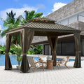 Domi Outdoor Living 10’ X 12’ Hardtop Gazebo, Outdoor Aluminum Frame Canopy with Galvanized Steel Double Roof, Outdoor Permanent Metal Pavilion with Curtains and Netting for Patio, Backyard and Lawn