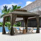Domi Outdoor Living 10’ X 12’ Hardtop Gazebo, Outdoor Aluminum Frame Canopy with Galvanized Steel Double Roof, Outdoor Permanent Metal Pavilion with Curtains and Netting for Patio, Backyard and Lawn