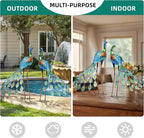32" Tall Metal Peacock Garden Statue, Handmade Oversized Couple Peacock Sculptures with Anchor Ground Stakes, Iron Ornament Yard Art Decor for Garden, Patio, Entryway Porch, or Home Space.