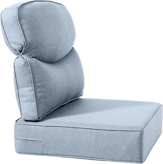 Luxury 22x24/22x25 6-Inch Smile Patio Cushions for Outdoor Furniture Set of 6 - Thick Back & Deep Seat Outside Chair Cushions for Rattan Glider Loveseat Sectional Sofa - Baby Blue