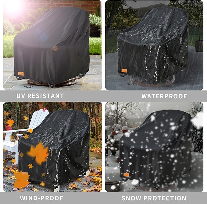 Outdoor Swivel Chair Covers Waterproof 2 Pack, Outdoor Chair Covers Patio Furniture Cover for Deck Patio Swivel Chair Heavy Duty, 33 W x 35 D x 36 H inches,Black