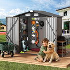 GVDV 6x4 FT Outdoor Metal Storage Shed with Floor, Durable Garden Shed with Updated Frame Structure for Backyard, Patio, Tool Storage, All-Weather Shelter for Bike, Gardening Tools, Equipment, Pet