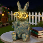 Solar Garden Decor, Adorable Rabbit Statue with Solar-Powered Glasses, Outdoor Bunny Figurine Lights for Patio, Yard & Balcony, for Kids, Mom & Grandma