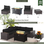 Outdoor Patio Furniture Set with Propane Fire Pit Table, 7 Pieces Outdoor Furniture Patio Sectional Sofa Conversation Sets w/ETL Approved 43" Gas Outdoor Fire Table & Coffee Table (Black)
