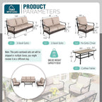 MFSTUDIO Outdoor Patio Furniture Set, 5 PCS Metal Patio Conversation Sets for 7, Modern Patio Sectional Set with High Back 3-Seat Sofa, Loveseat, 2 Fixed Sofa Chairs, 1 Coffee Table