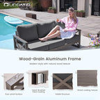 UDPATIO 4 Piece Faux Wood Aluminum Patio Furniture Set 7 Seats Modern Outdoor Furniture Patio Conversation Sets with Coffee Table for Balcony, Backyard, 600D Waterproof Cover Included, Dark Grey