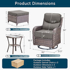 Luxury High Back Outdoor Furniture with 6-Inch Thick Cushions, Patio Furniture Set with Ottomans, 5 PCS Wicker Conversation Set for Porch, Balcony, Deck and Yard