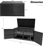 Tangkula Outdoor Wicker Storage Box, Garden Deck Bin with Steel Frame, Rattan Storage Box with Lid, Ideal for Storing Tools, Accessories, 88 Gallon Capacity (Black)