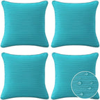 Decorative Outdoor Water Repellent Throw Pillows with Inserts, Set of 4, 16" x16" Pillows for Patio, Backyard, Bed, Couch, and Patio Furniture, Turquoise