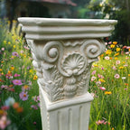 Large 35.5" Vintage Weathered Corinthian Column Pillar with Base Pedestal Magnesium Oxide Ideal for Displaying Statues, Vases, or Planters Decoration for Garden Backyard Patio Office, White