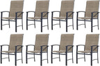 Outdoor Dining Chairs Set of 8, Stackable Patio Chairs with Metal Frame & Textilene Fabric, Perfect for Patio Garden Deck, Mocha