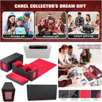Card Deck Box for mtg – Fits 100+ Double-Sleeved Cards, Dual Commander Display with Dice Tray, PU Leather Organizer for TCG, CCG, Sports Cards (Black&Red)