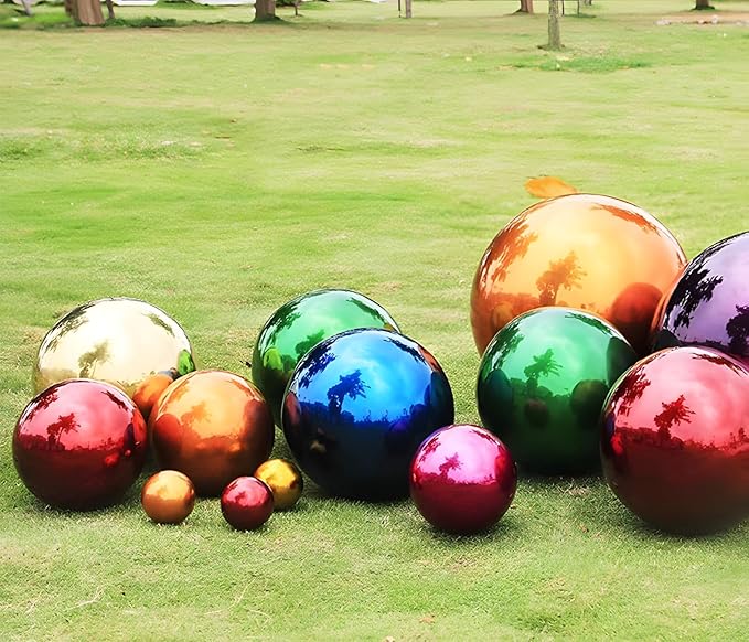 Stainless Steel Gazing Globe Mirror Ball, Decorative Gazing Balls for Garden, Reflective Smooth Garden Ball Sphere for Outdoor Yard Decoration (Green, Dia: 12 inch)