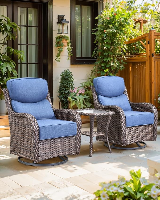 Luxury 24x24x6 Inch Smile Outdoor Sofa Cushions Set of 3 - Memory Foam Deep Seat Patio Furniture Pillows for Wicker Rocker Dining Chair Loveseat 3-Seater L-Shape Sectional Sofa - Navy Blue