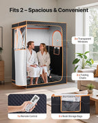 VEVOR 2 Person Portable Infrared Sauna for Home, Upgraded Full Body Home Spa Tent with 2 Foldable Chairs & Heated Mat & Remote,9-Level Temp Control Sauna Box for Relaxation & Stress Relief, (Black)