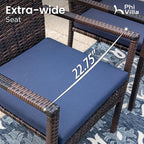 PHI VILLA 9 Pieces Outdoor Cast Aluminum Dining Set for 8, Square Metal Dining Table with Umbrella Hole & Cushioned Wicker Rattan Chairs, Dining Furniture Set for Patio, Deck, Yard and Porch