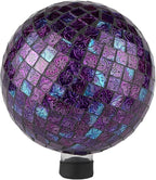 Lily's Home Glass Gazing Ball | Holographic Effect, Stunning Rainbow Color Reflection Effect, Mosaic Design, Purple Mirrors, Attracts Good Fortune, Lovely Centerpiece, 10” Dia.