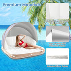 Moccha Inflatable Island with Canopy - 440 lbs Party Floats with SPF50+ Retractable Detachable Sunshade & 3 Pillows, 2-3 Person Tanning Lounger, 73” Pool Daybed, Floating Island for Lake