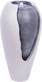 Alpine Corporation - 29" Tall Two Tone Ribbed Jar Floor Fountain with LED Lights – Elegant Indoor/Outdoor Water Feature, Easy Setup with Pump & Plug-in Design (Gray)