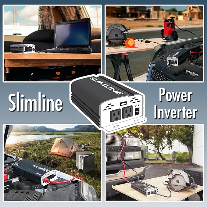 Wagan EL3718 800W Slim Line AC to DC Power Inverter 800W TrueRated Continuous 1600W Surge Power DC 12V to AC 110V Power Inverter with 2 AC Outlets and 2A USB Charging Port