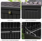 DRATO 280 Gallon Deck Box, Outdoor Large Waterproof Resin Storage Box with Lockable Lid for Patio Cushions, Gardening Tools, Black