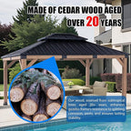 CHARMELEON 12x14 Cedar Wood Gazebo,Heavy Duty Patio Gazebo with Metal Roof,Permanent Hardtop Gazebos Pavilion with Mosquito Netting and Curtains for Backyard,Outdoor,Deck,Garden,Porch