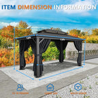 HOTEEL 10x15 Hardtop Gazebo on Clearance with Heavy Duty Galvanized Steel Double Metal roof,Aluminum Frame,Patio Gazebo with Curtains and Netting,Outdoor Permanent Gazebo Pavillon for Backyard,Black
