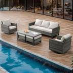 Wicker Outdoor Patio Furniture Set - 6 Piece Patio Conversation Set with 2 Swivel Rocker Chairs,2 Rattan Ottoman,1 Couch and 1 Metal Coffee Table for Outside Porch Deck Backyard(Mixed Grey/Beige)