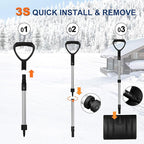 Ergonomic Large Snow Shovel for Driveway: 48-Inch Dual-Lock Knob Anti-Wobble Handle, 16" Plastic Blade w/Metal Edge, Ultra-Light 1.9 lb, Portable Aluminum Shaft, Car, Camping & Emergency, Black